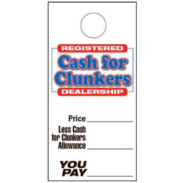 Registered Cash for Clunkers Dealership Hang Tags